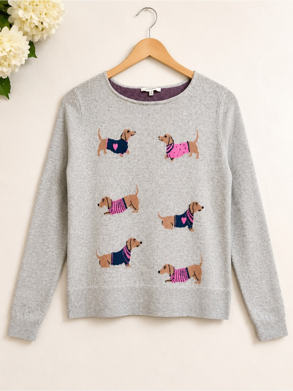 Astrologie Women’s  Dachshund Dog Sweater XXL Grey Novelty Knit Anthropologie